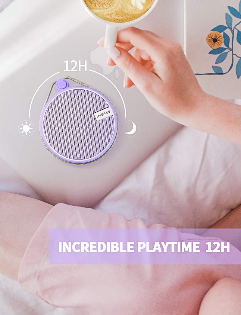 INSMY C12 IPX7 Waterproof Shower Bluetooth Speaker, Portable Small Speaker, Speakers Bluetooth Wireless Loud Clear Sound Support TF Card Suction Cup for Kayak Canoe Beach Gift (Purple) - Image 3